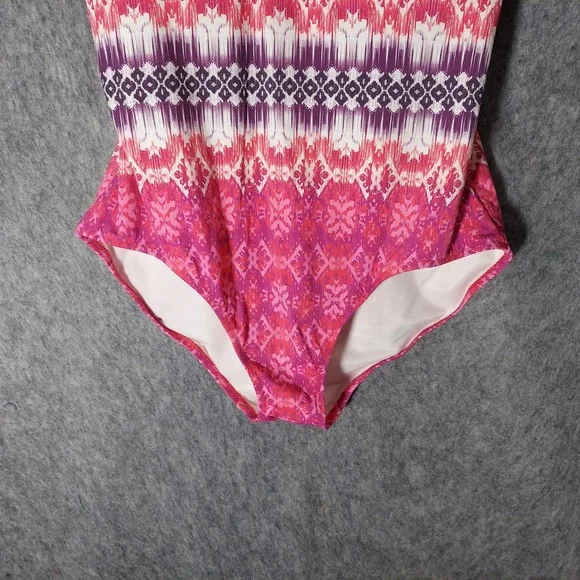 Lands End Swimsuit Women 14 Pink Purple Twist Front One Piece Built In Bra Lined - Picture 3 of 10
